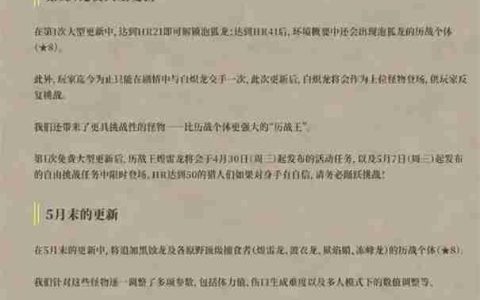 怪物猎人荒野中配什时候更新