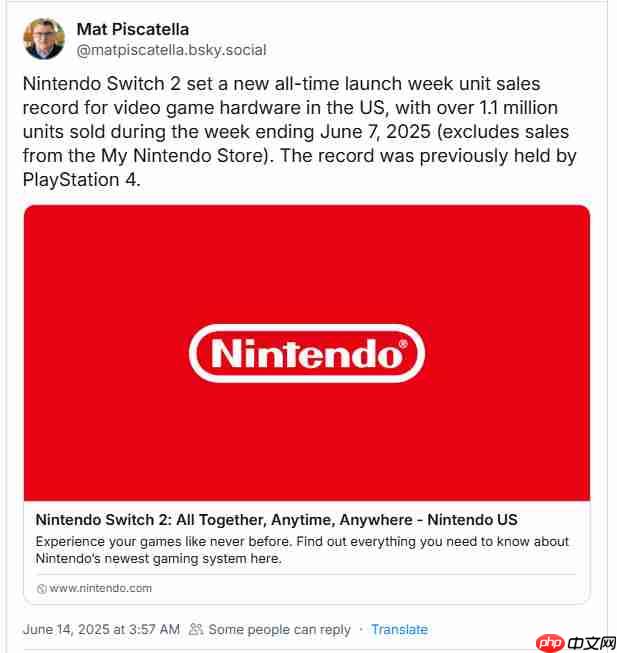 卖疯了!Switch 2美国首周销量超110万台