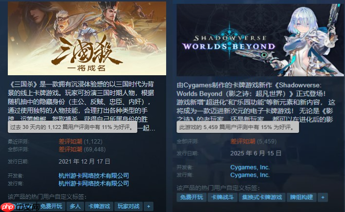三国杀地位动摇!《影之诗:超凡世界》Steam首日差评如潮