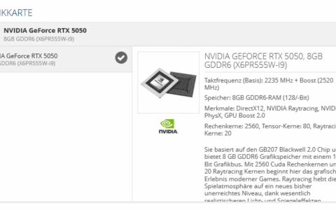 RTX 5050笔记本参数偷跑！采用GDDR6显存 入门级定位