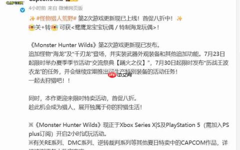 《怪物猎人：荒野》第二次更新现已上线 首促八折中