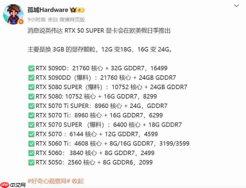 利好PC玩家!传RTX 50 Super系列今年Q4就发售