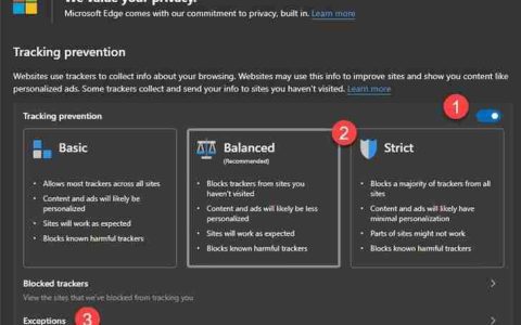Win10 Chromium Edge新增跟踪保护功能