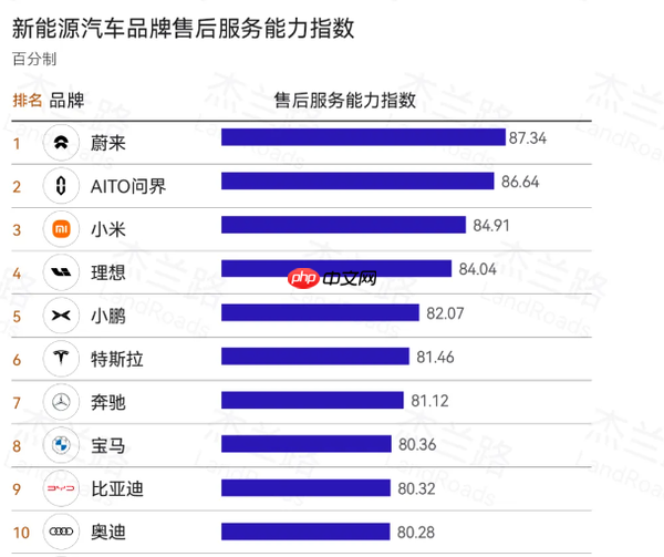 2025H1新能源品牌售后能力排名:蔚来问界小米居前三