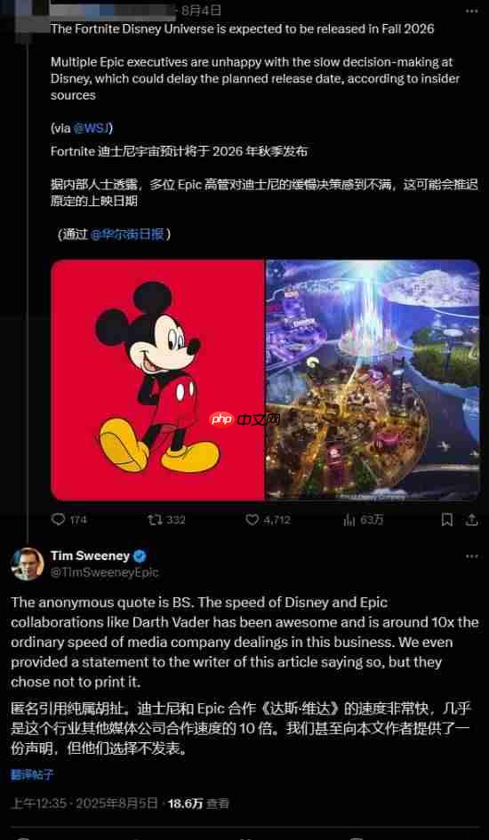 华尔街日报称多位Epic高管对迪士尼不满 Epic CEO:纯属胡扯