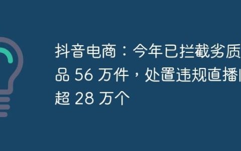 抖音电商：今年已拦截劣质商品 56 万件，处置违规直播间超 28 万个