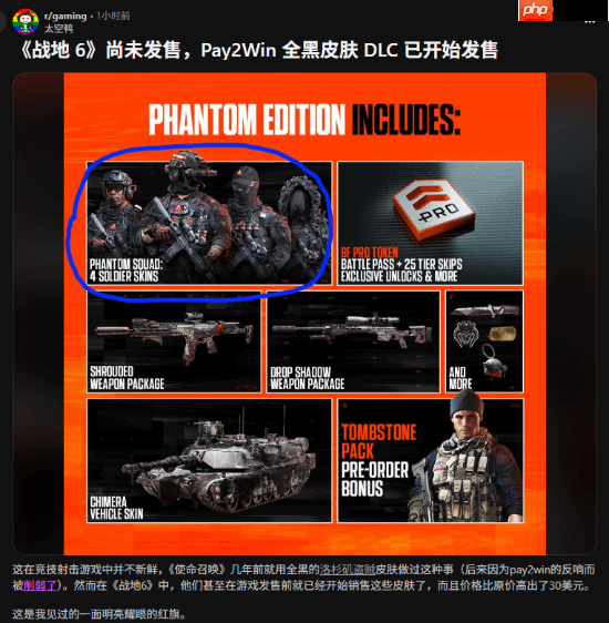 玩家吐槽《战地6》付费黑色皮肤:或影响游戏平衡