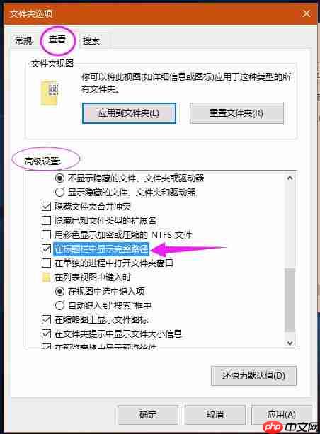 Windows 10系统如何在标题栏显示完整路径?