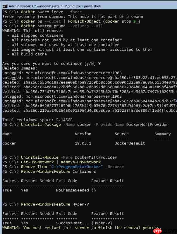 如何卸载 Azure 上的 Windows Server v1903 自带的 docker