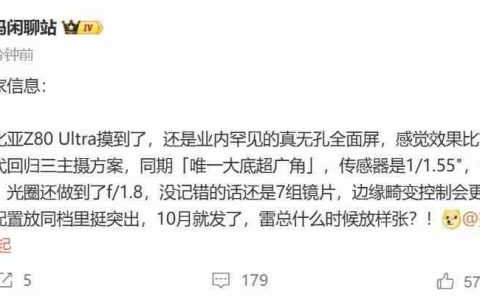 坚持真无孔全面屏不动摇：努比亚Z80 Ultra外围配置曝光