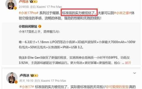 小米17破今年国产手机首销纪录 卢伟冰：标准版被低估了
