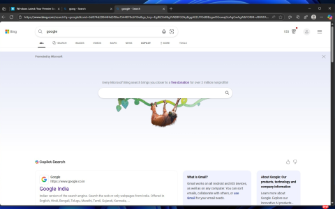 Windows 11 的 Bing 不希望你使用 Google，因此弹出了“捐赠”提示