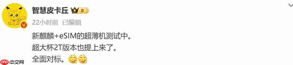 对标 iPhone Air!华为 eSIM 超薄手机曝光,搭载全新麒麟芯片