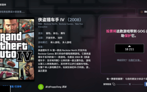 CD Projekt提议R星允许《GTA4》登陆GOG平台！获一万八千人同意