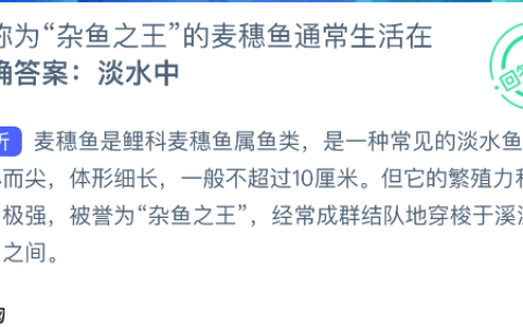 被称为杂鱼之王的麦穗鱼通常生活在