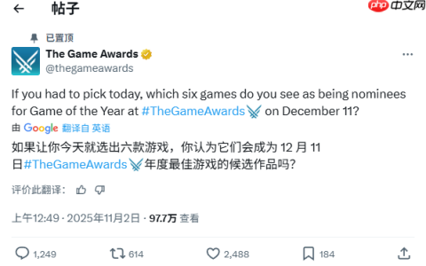 TGA官方提问：你觉得哪六个游戏能入围年度最佳提名？