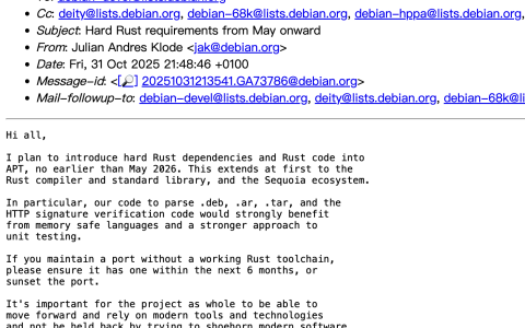 APT 打包工具将“强制”使用 Rust 编译器