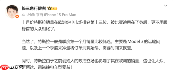 欧洲十月份纯电动汽车销量数据出炉:特斯拉未进前十