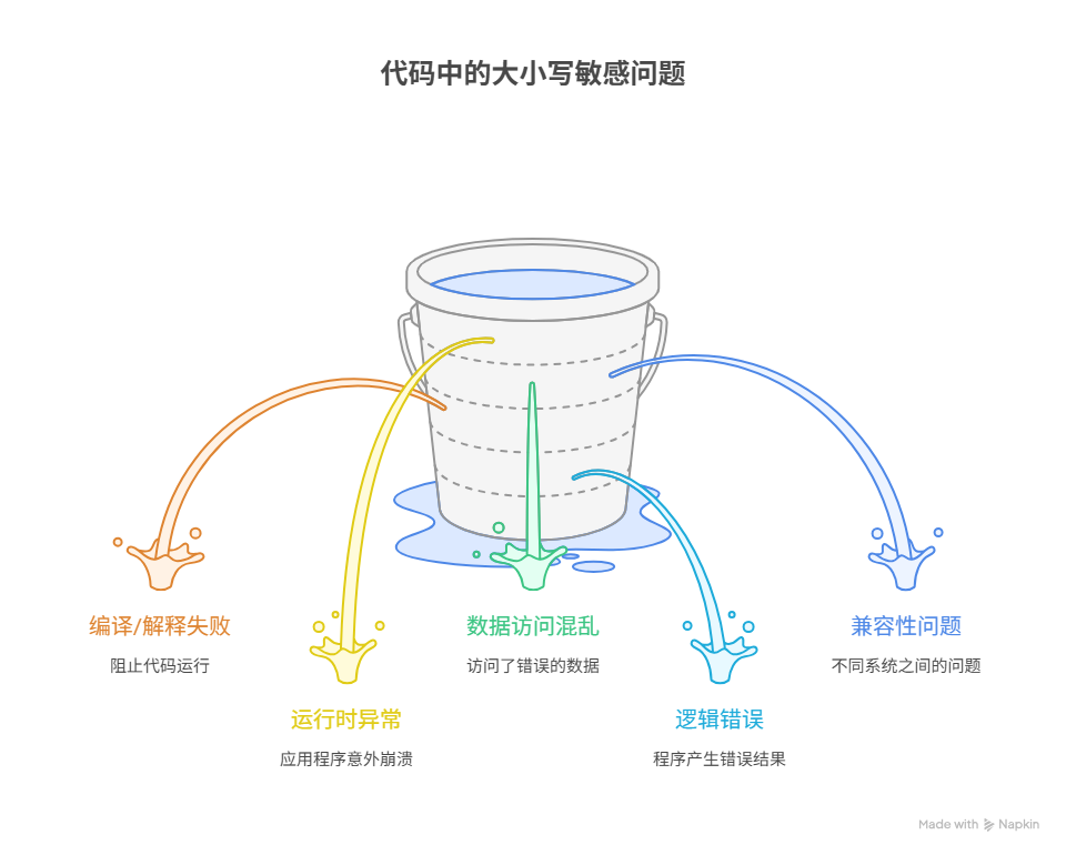 为什么在代码中,大小写搞错会导致严重问题?