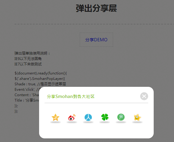 Jquery弹出层分享插件