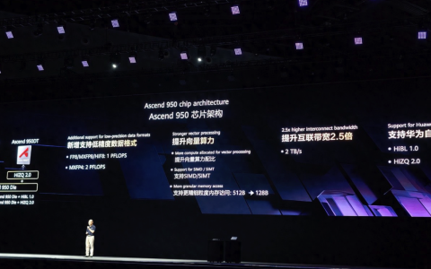 华为昇腾950芯片架构公布：支持华为自研HBM
