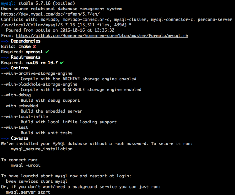 Mac下brew方式安装mysql