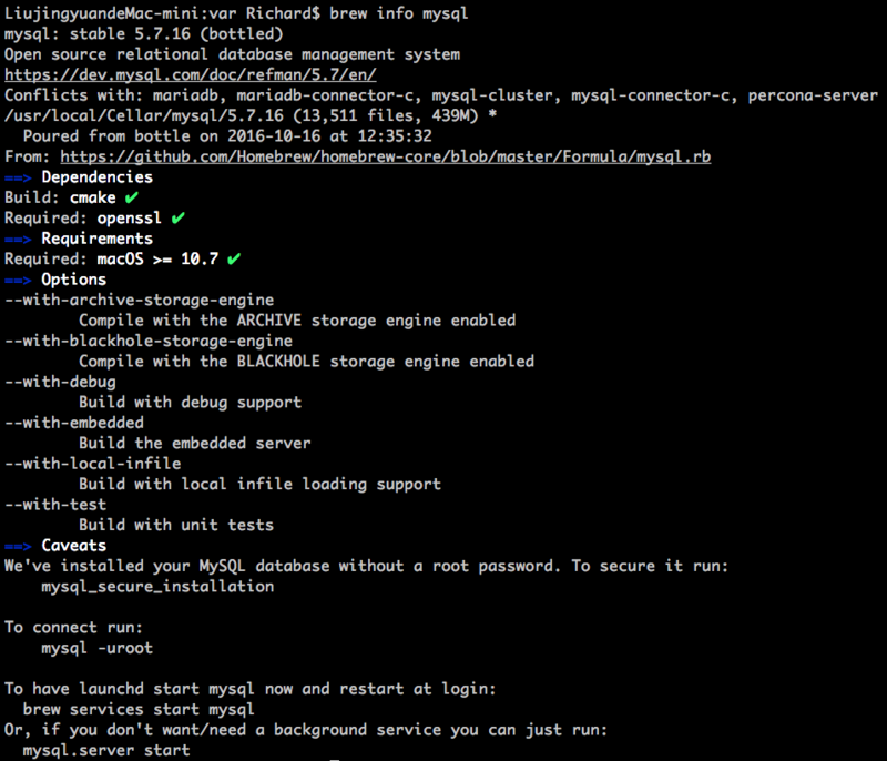 Mac下brew方式安装mysql