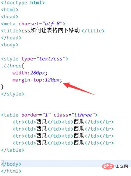 css中怎么把表格往下移