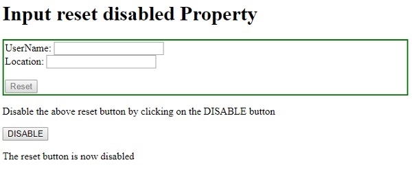 HTML DOM Input Reset disabled 属性HTML DOM Input Reset disabled 属性用于设置或获取重置按钮是否被禁用