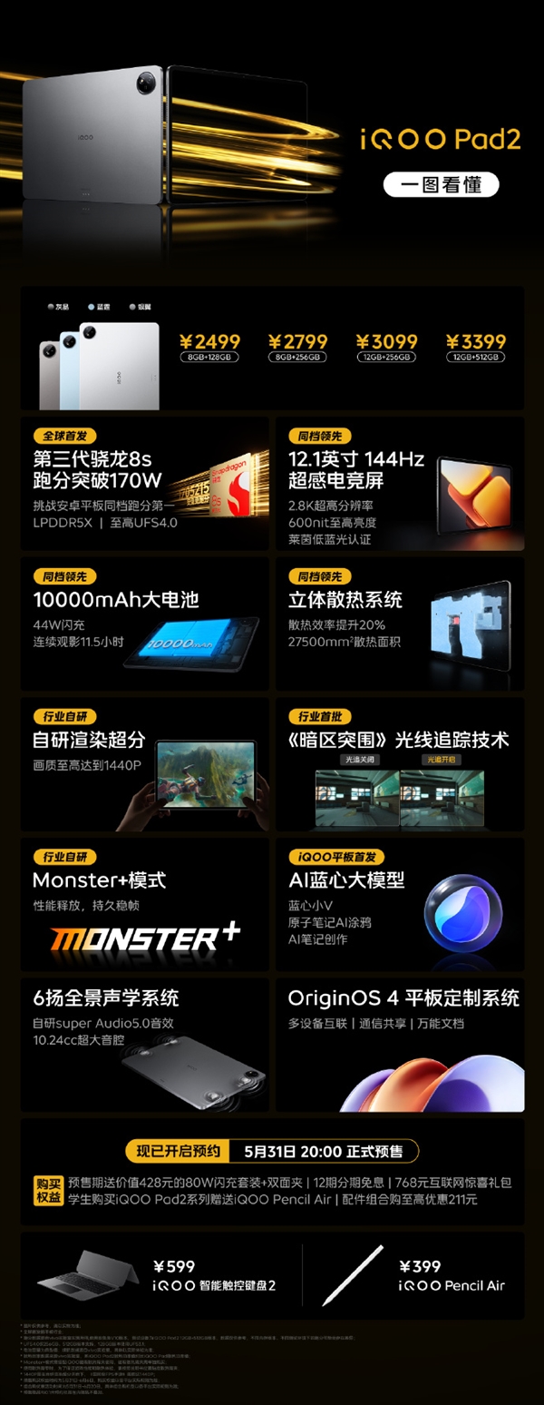 2499元起 iQOO Pad2系列预售:天玑9300+、第三代骁龙8s双首发