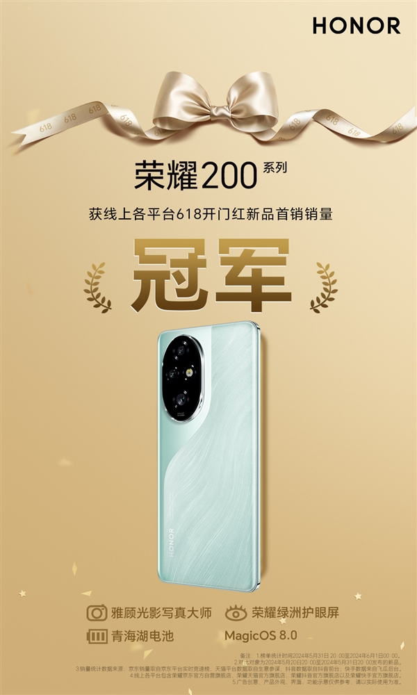 荣耀618开门红!折叠屏系列销量暴增269%、荣耀200夺新品销冠
