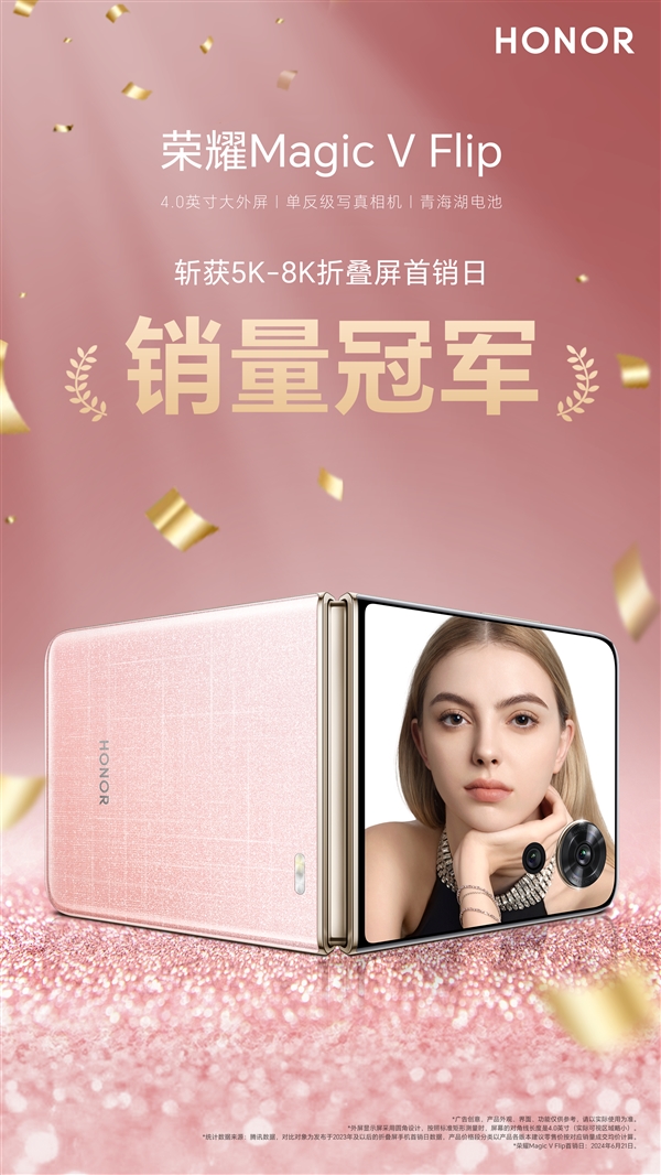 最香小折叠!荣耀Magic V Flip获5K-8K折叠屏首销日销量冠军:4999元