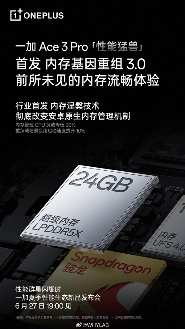 一加Ace 3 Pro首发内存基因重组3.0技术:彻底改变安卓原生内存管理机制