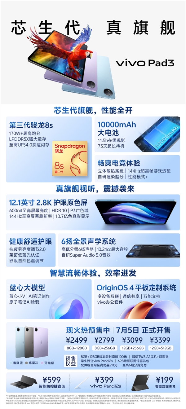 2499元起!vivo Pad3正式发布:骁龙8s Gen3配10000mAh超大电池