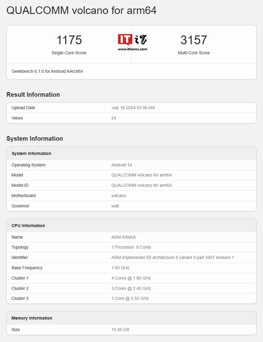 高通骁龙 7s gen 3 处理器现身 geekbench 数据库：2.5ghz a720 大核、小米 redmi note 14 pro 系列手机有望首发