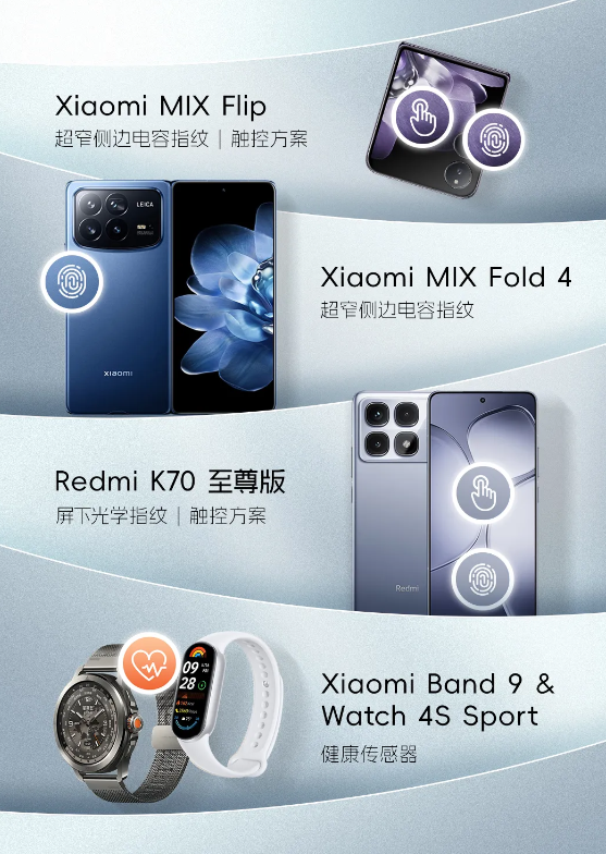 小米 MIX Fold 4 / Flip 折叠屏、Redmi K70 至尊版手机均搭载汇顶科技指纹方案