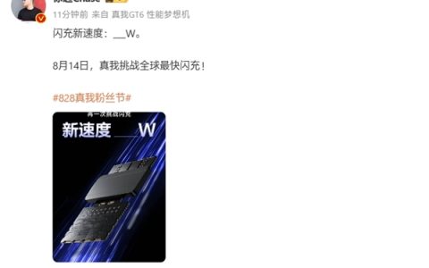 8月14日揭晓！真我要挑战全球最快闪充：300W 10分钟内充满
