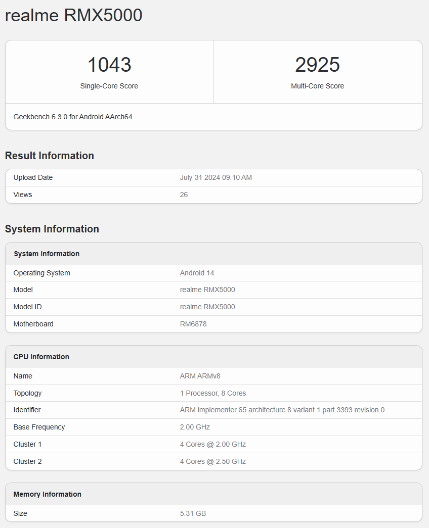 realme 真我 13 + 手机现身跑分平台,预计搭载天玑 7300 系列处理器