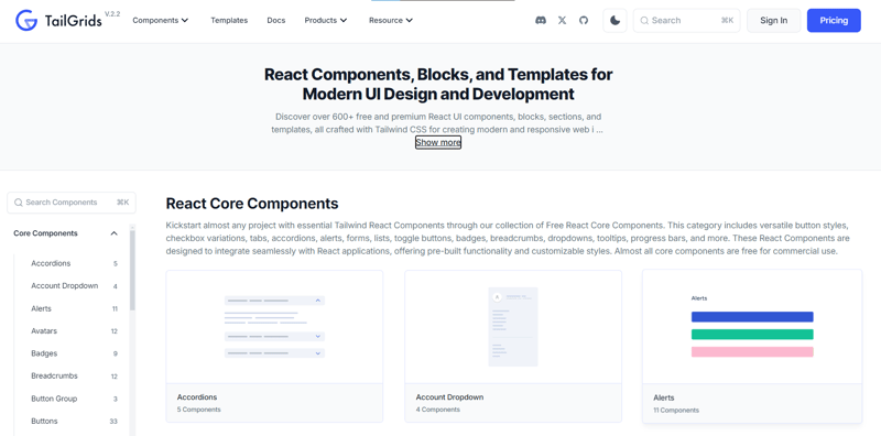 TailGrids React:+ Tailwind CSS React UI 组件