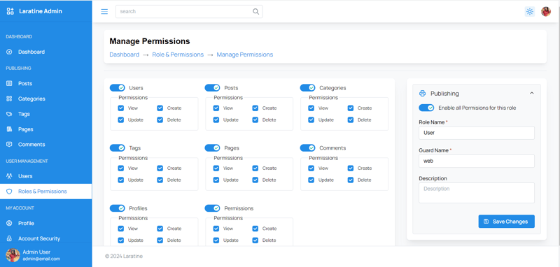 LaratineAdmin – 一个简单的 Laravel/InertaReact 仪表板