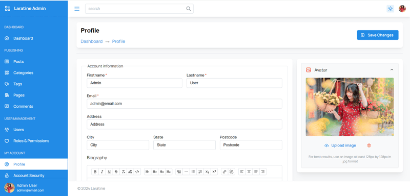 LaratineAdmin – 一个简单的 Laravel/InertaReact 仪表板