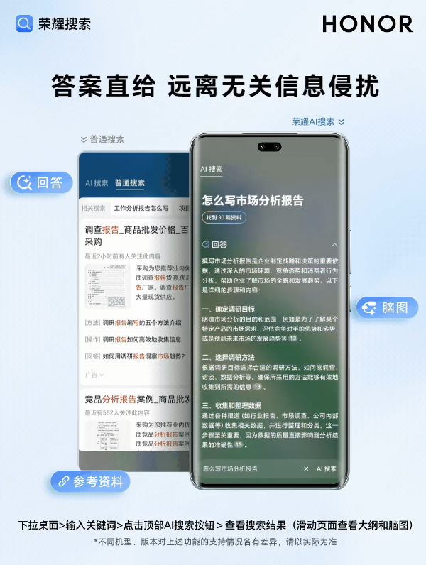 荣耀AI搜索正式上线!一键总结归纳 下拉桌面即刻体验