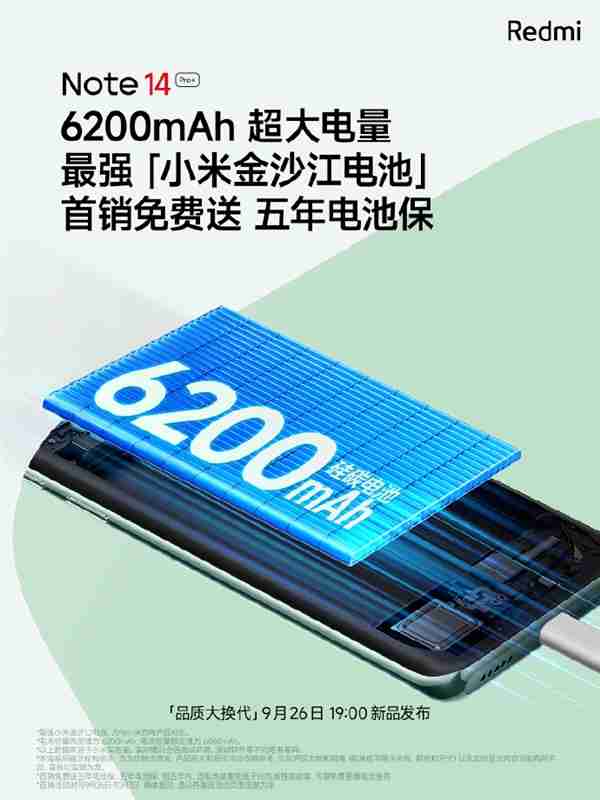 14 Ultra旗舰同款!Redmi Note 14 Pro+搭载小米金沙江电池:首销送五年电池保