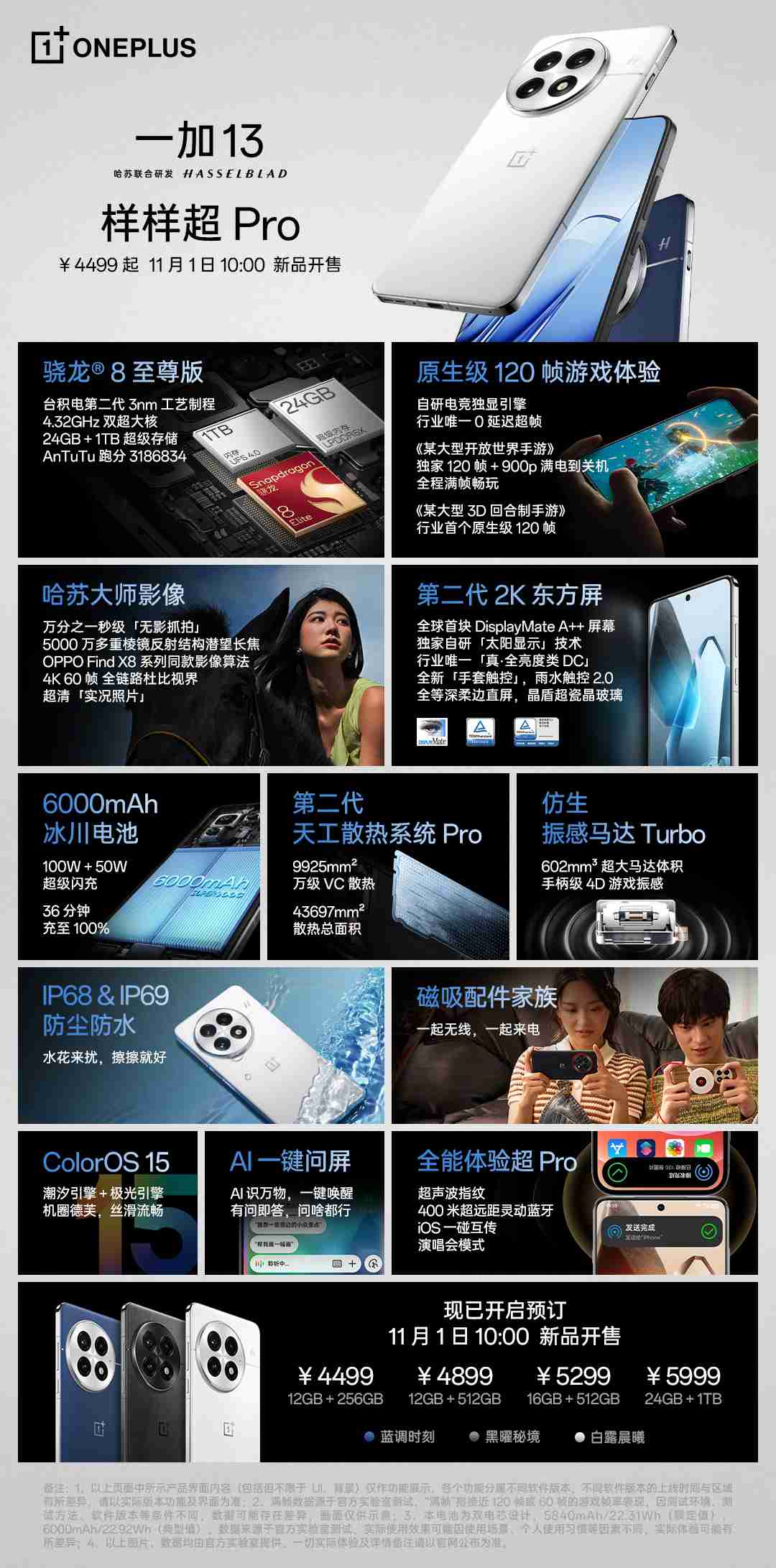 一加 13 手机正式开售：骁龙 8 至尊版、首发第二代 2K 东方屏，4499 元起