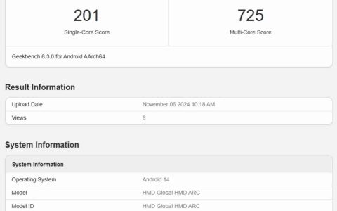 HMD Arc 手机现身 Geekbench 跑分库：展锐 SC9863A1 + 4GB RAM