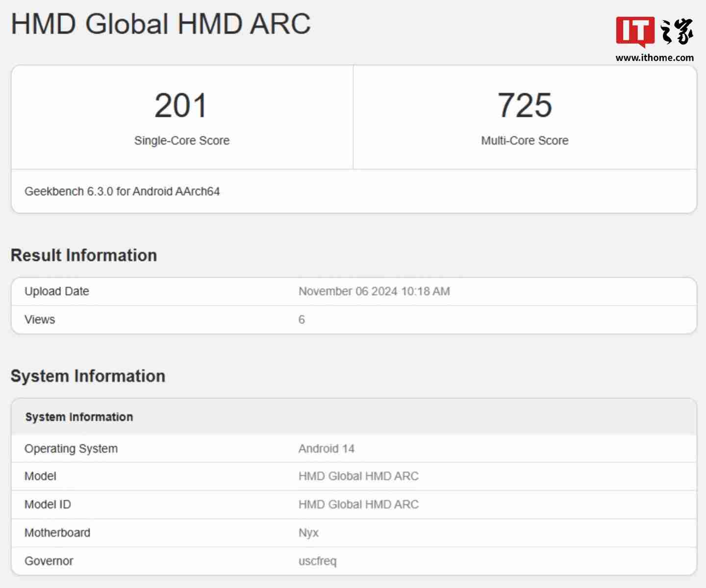 HMD Arc 手机现身 Geekbench 跑分库:展锐 SC9863A1 + 4GB RAM