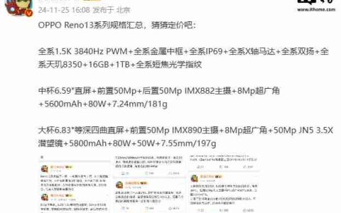 OPPO Reno13 系列手机配置汇总，今晚正式发布