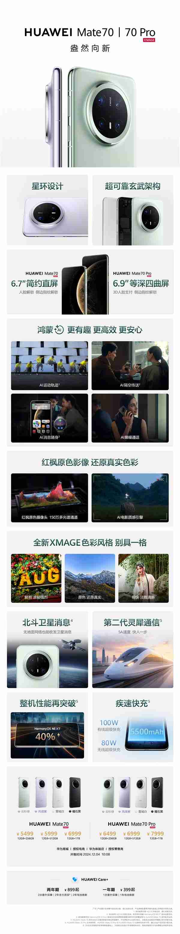5499元起!Mate 70/Mate 70 Pro参数对比:一直一曲双旗舰