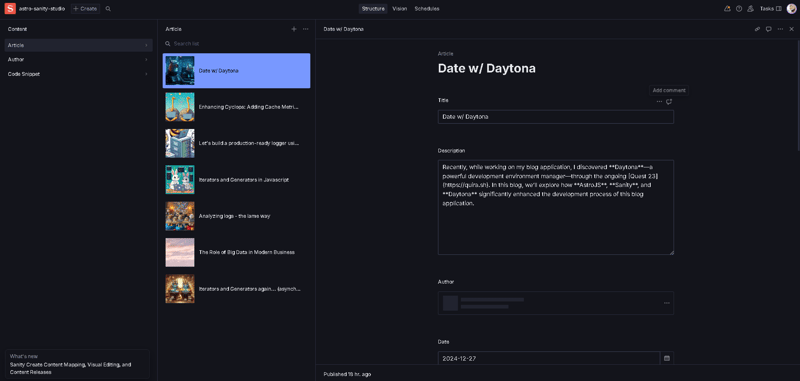 与 Daytona 的约会:探索 AstroJS 和 Sanity CMS