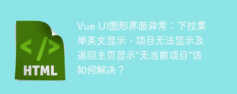 Vue UI图形界面异常:下拉菜单英文显示、项目无法显示及返回主页显示“无当前项目”该如何解决?